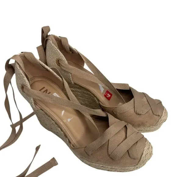 INC International Concepts Merryy Espadrille Wedges Size 8.5 Dark Almond Tan EUC - Picture 9 of 14